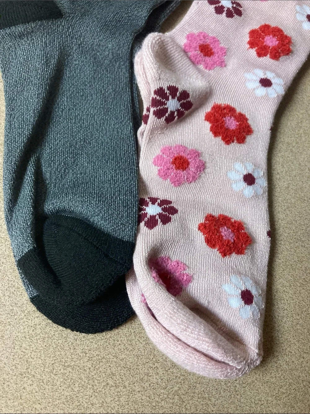 Muk Luks ladies Cozy Crew Socks - Gray with Ladybug & Pink Floral Pair